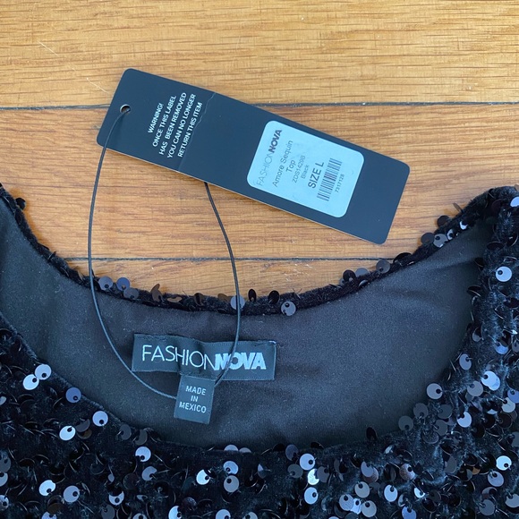 FASHION NOVA NWT Amore Black Sequin Top - Size L - Picture 5 of 9